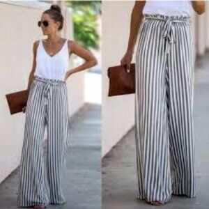Women's Gray/White Casual Striped Le Lis Pants